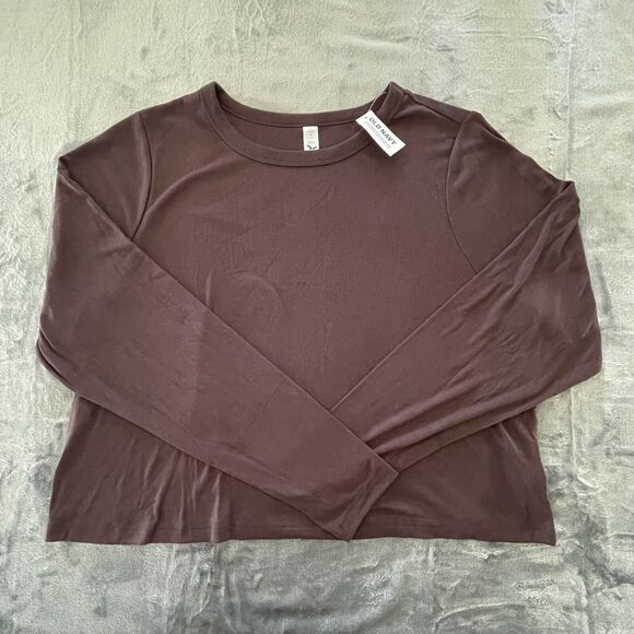Old Navy Shirt 3XL Brown Ultralite Knit Top Go-Dry Cropped Basic Layer Casual - Picture 1 of 8